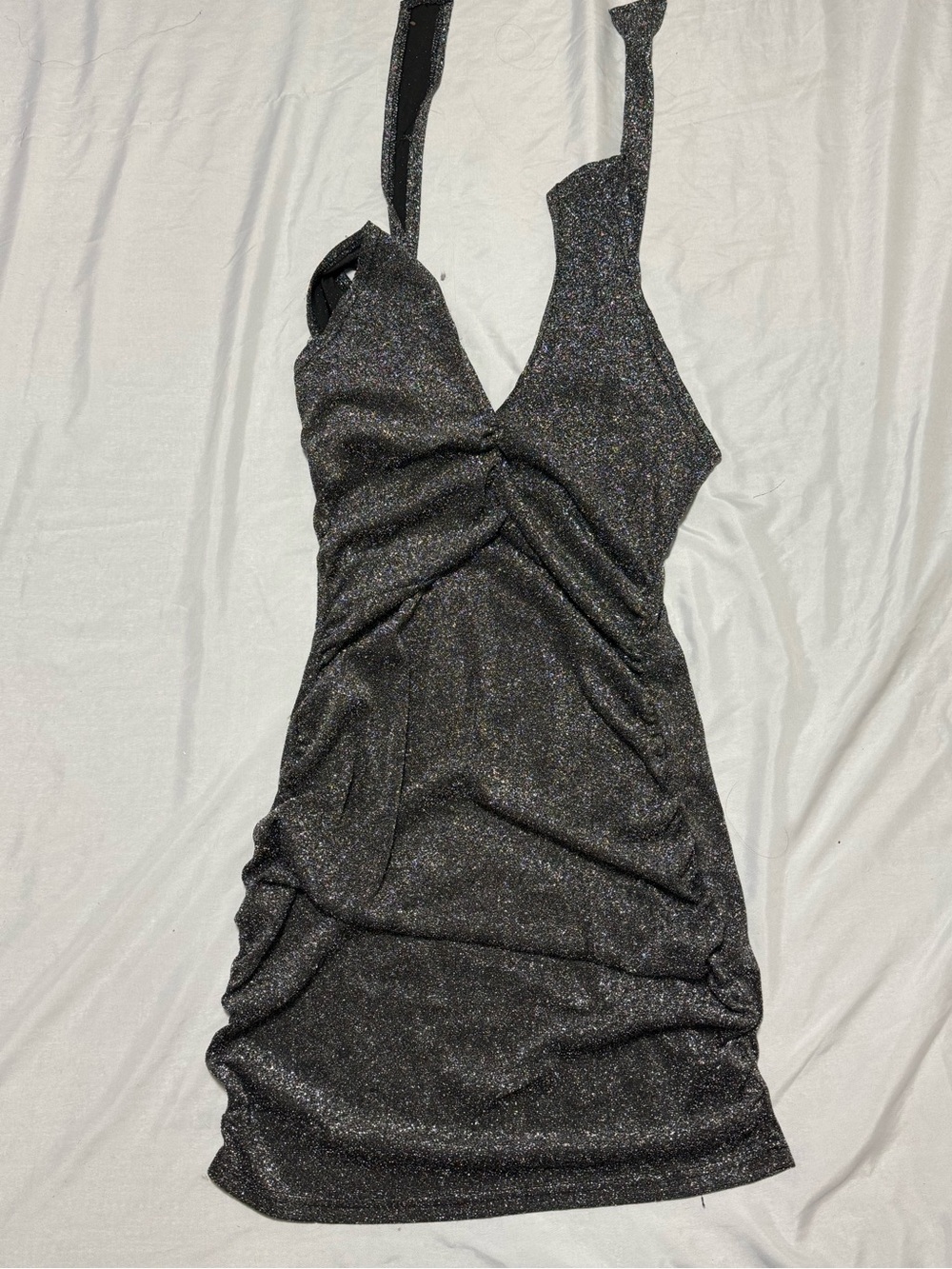Sparkle V-Neck Ruched Black Party Dress